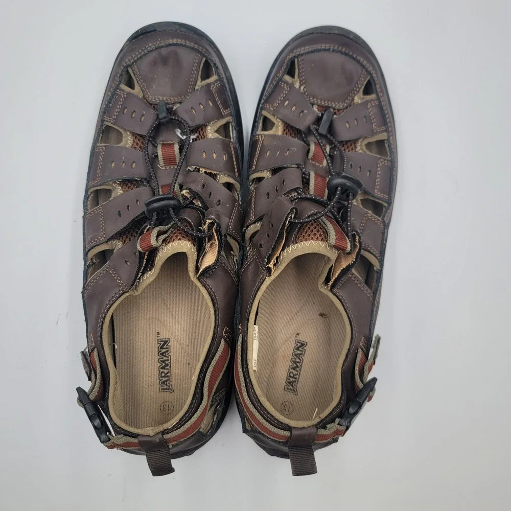 Jarman Adan Mens 13 Brown Leather Fisherman Sandals Bungee Closure Gorpcore